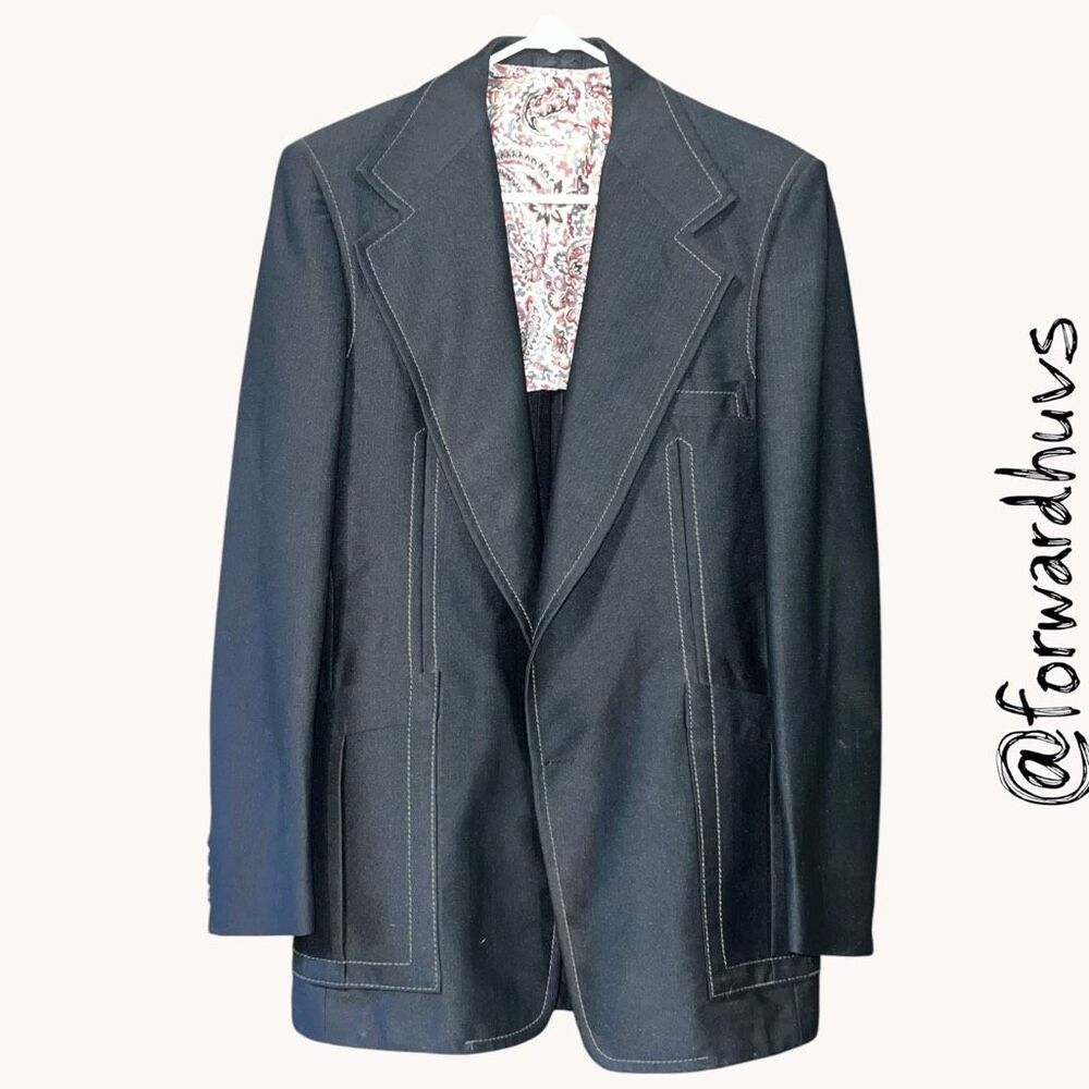 Vintage Sewell Supreme Black Contrast Stitch Blazer Sport Coat Men’s 42R